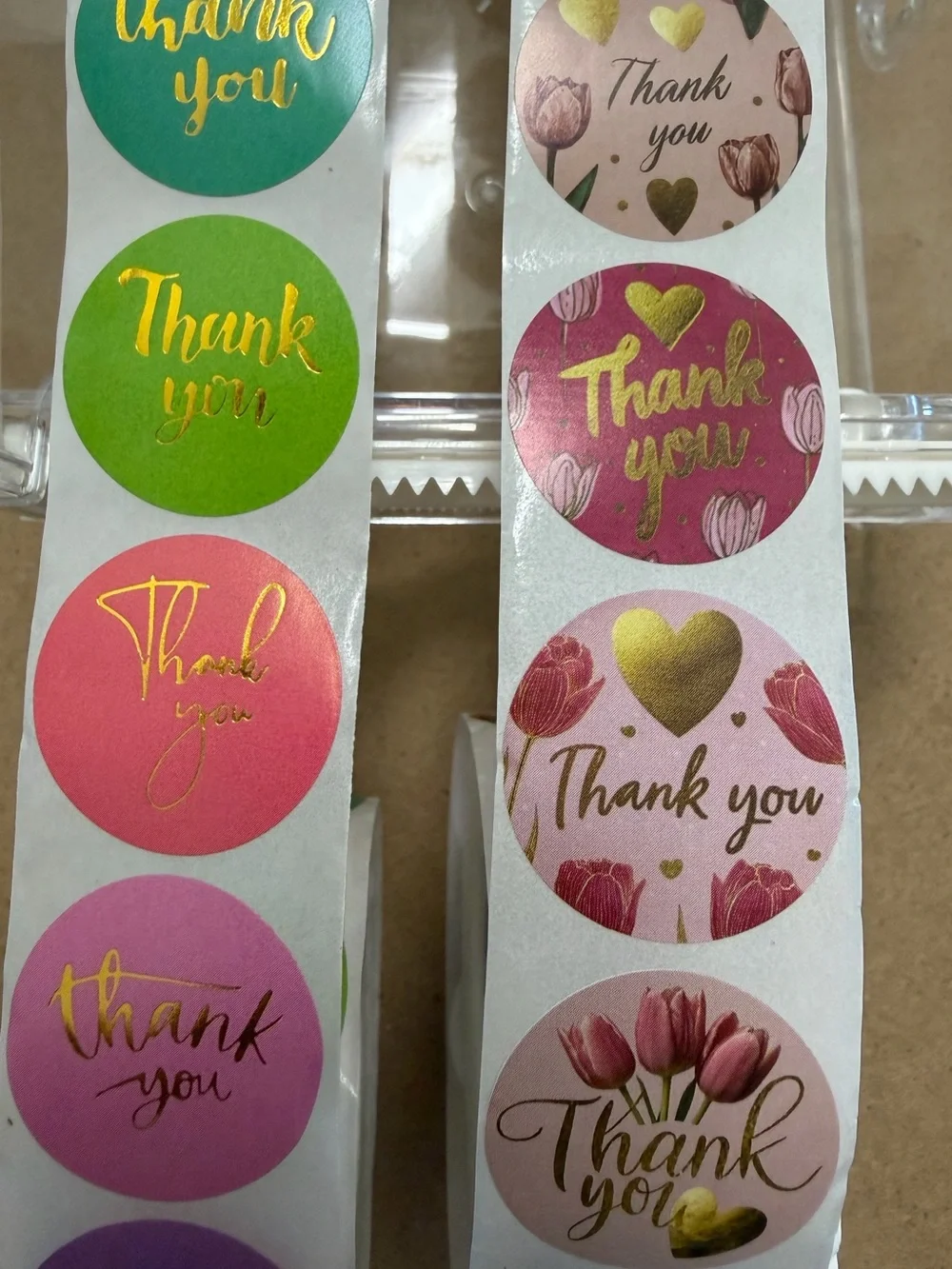 100 Pcs Gold Foil Floral & Solid Color Round Thank You Stickers - 1 Inch